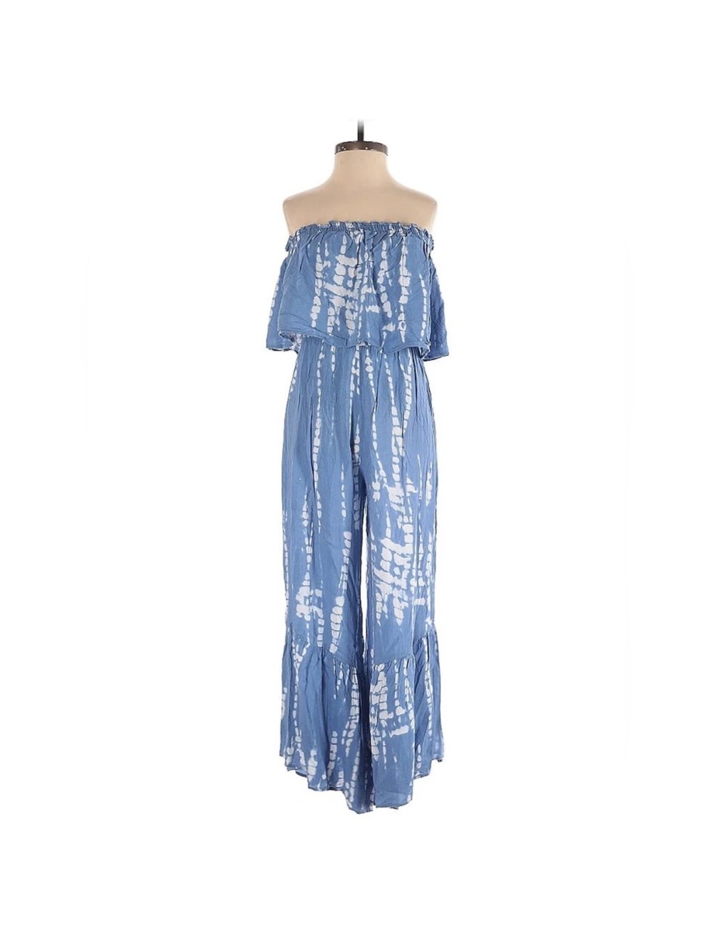 Japna Blue and White Tie-Dye Off-Shoulder Jumpsuit